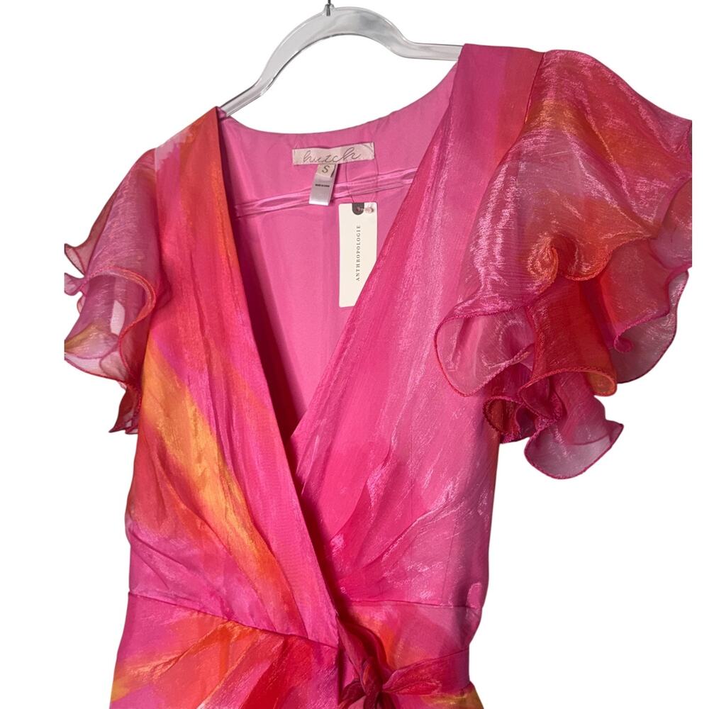 Hutch Anthropologie Watercolor Wrap Maxi Dress Pink Coral Yellow Small NWT - Picture 5 of 16